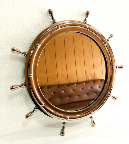 Nautical Ship Wheel Aluminium Shiny Nickel Finish Wall Hanging Mirror Home Decor Cover