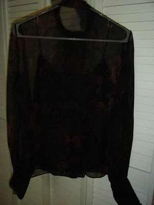 BLUSA PEQUEÑA ELIE TAHARI NEGRA ROJA SEDA CON ACENTO DE ENCAJE NEGRO CAMI NEGRA $300 Foto 1 de 4