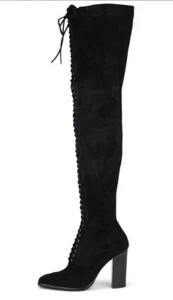 NEW Jeffrey Campbell Oliana Thigh-High Wingtip Lace-Up Boots •6• Black Suede - Picture 1 of 14
