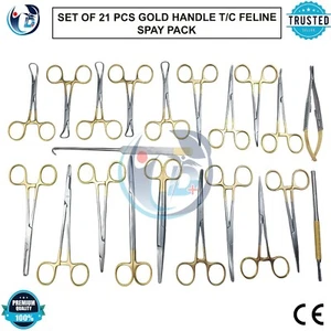 Paquete de Esterilización Felina Juego de 21 Piezas Mango Dorado T/C Instrumentos Quirúrgicos Kit Premium - Imagen 1 de 5