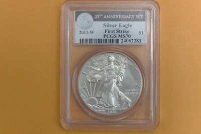 2011 W (BURNISHED) SILVER EAGLE PCGS MS70  MERCANTI SIGNED First Strike - Image 1 of 4