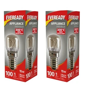 2 X Eveready 220-240V 15w 300°C Horno Campana Electrodoméstico Lámpara E14 Bombilla Pigmea - Imagen 1 de 12