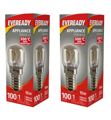 2 X Eveready 220-240V 15w 300°C Oven Cooker Hood Appliance Lamp E14 Bulb Pygmy - Image 1 of 4