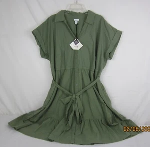 Women's Short Sleeve Tiered Midi Shirtdress - Ava & Viv Green 3X - Picture 1 of 14