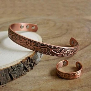 Set bracciale magnetico rame massiccio artrite uomo donna polsino quasi BXH - Foto 1 di 16