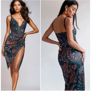 Nuevo con etiquetas Vestido Averie Halley Midi Drapeado Corsé Floral Azul Cobalto XL - Imagen 1 de 9