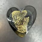 Signed 1996 Eickholt Gold Fleck Iridescent Art Glass Heart Paperweight