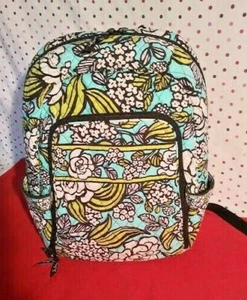 Vera Bradley Backpack Retired Island Bloom Floral Quilted Teal White Black Med  - Picture 1 of 11