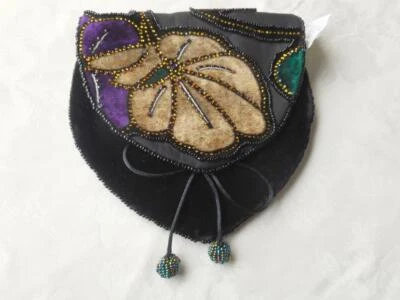 НОВАЯ бархатная коричневая и черная вышитая бисером ручная сумка с бисером плечевой ремень и галстуки рекомендуемая розничная цена производителя 34,99 долл. США - Изображение 1 из 4