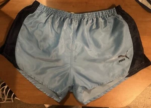 Puma Vintage Blue Retro Silky Shiny Nylon Shorts Sprinter Running Glanz Large 7 - Picture 1 of 2