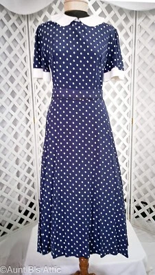 50's Housewife Dress "Lucy" Look 2Pc Navy/White Polka Dot Costume Dress + Wig - Image 1 of 4