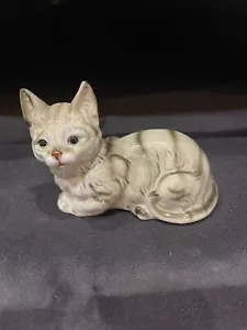 VTG HOUSE OF GLOBAL ART BONE CHINA TABBY CAT KITTEN GLOSSY FIGURINE-VERY RARE - Picture 1 of 7