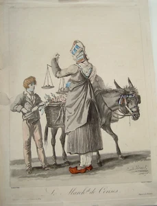 Kirschenmarkt La March de Cerises Esel Knabe Händlerin Lithographie Vernet 1837 - Picture 1 of 4