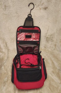LL Bean Travel Bag Multi Pocket Hanging Toiletry Organizer Nylon Red 10" x 9" - Picture 1 of 5