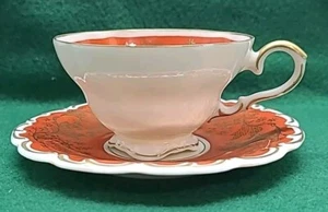 Teetasse Untertasse Lindner Kueps Bavaria orange-weiß mit Gold Bone China selten - Bild 1 von 12