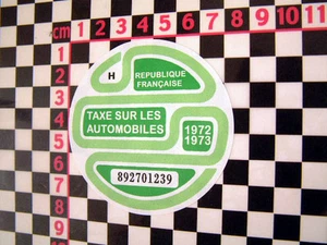 1972/3 French Tax Disc- Citroen 2CV Dyane HY Van DS Ami 8 Renault 4CV 4 H Ripple - Bild 1 von 1