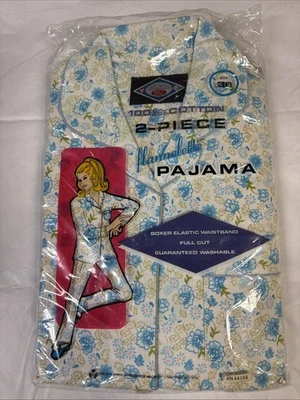 复古 McCrory 花卉 100% 棉绒睡衣裤套装女式 36 码全新带包装 — 第 1/3 张图片