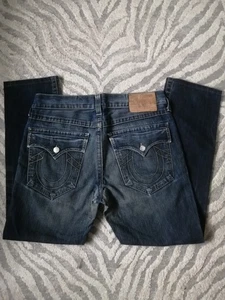 True Religion Ricky Jeans Mens 36 x 32 USA Made Denim Flap Thick Stitch - Picture 1 of 13