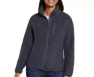Chaqueta polar de piel de oveja Eddie Bauer para mujer cremallera completa bolsillo en el pecho grisáceo AZUL - Imagen 1 de 9