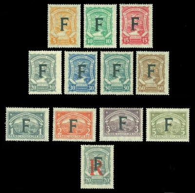 COLÔMBIA 1923 AIRMAIL SCADTA - FRANÇA "F" ovpt. conjunto Sc# CLF81-91 +CFLF5 perfeito estado MLH - Imagem 1 de 2