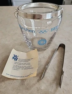 Rare Vintage 1972 Olympics Event München Glass Ice Bucket With Tongs And Papers - Picture 1 of 14