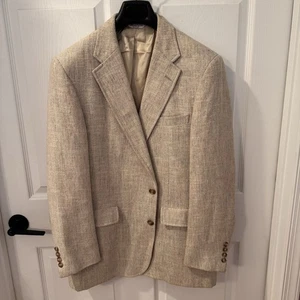 Vintage Lord Taylor Sport Coat Men 44R Large Oatmeal Linen Blazer Union Made - Picture 1 of 12