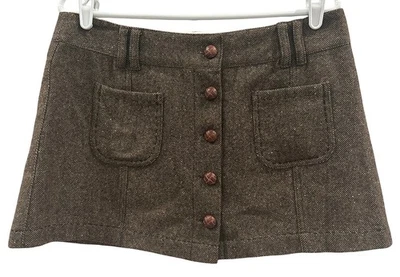 Minifalda AMERICAN EAGLE Y2K Marrón Tweed 10 Botones Frontales Mezcla Lana Forrada Foto 1 de 4