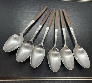 Lot Of 6 Interpur Stainless Brown Synthetic Wood Table SPOON Handle MCM - Picture 1 of 9