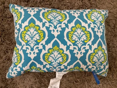 Indoor/Outdoor Decorative Pillow 12x17 Teal Yellow White New Weather Resistant - Image 1 of 4