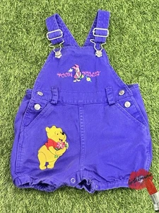 Vintage Winnie The Pooh Piglet Overalls Sz 18M Purple Denim Disney 90s Shortalls - Picture 1 of 13