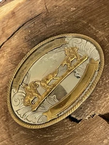 Vintage German Silver Horse Wrangling Rodeo Belt Buckle Cowboy Western Oval - Picture 1 of 6