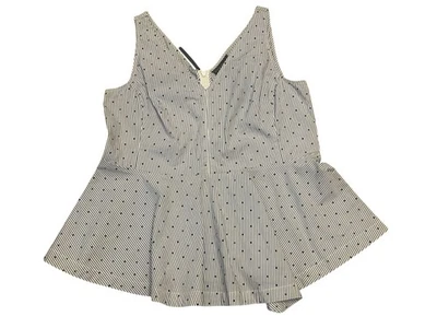 Lane Bryant Womens Striped Peplum Tank Top Sz 16 Stretch Cotton Blend White Blue - Image 1 of 4