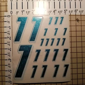 ULTRA Metallic Teal w/White #1's Racing Numbers Vinyl Decal Sheet 1/10-1/12 r/c - Picture 1 of 11