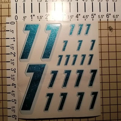 ULTRA Metallic Teal w/White #1's Racing Numbers Vinyl Decal Sheet 1/10-1/12 r/c  - Image 1 of 4