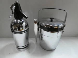 SPARKLETS CHROME DECO SODA SYPHON BOTTLE & ERHARD GERMAN ICE BUCKET COCKTAIL BAR - Picture 1 of 15