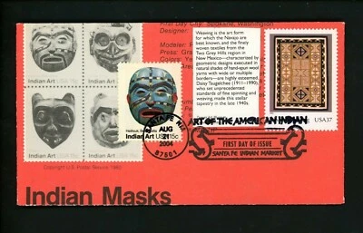 Ranto Cachet US FDC #3873h on 1834-1837 combo Native American masks crafts 2004 - Image 1 of 2