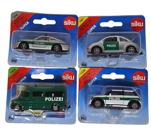 4 X Siku Cars Van Mini Porsche VW 911 Police Patrol - Metal Plastic Silver Greed - Picture 1 of 14