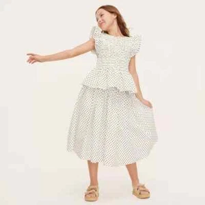 XS - SET OF 2: Mini Polka Dot Flutter Smocked Peplum Shirt & Midi Skirt new york - Picture 1 of 4