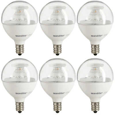 6 Pack Sunlite Dimmable Energy Star Candelabra Base 2700K LED Globe G16.5 5 Watt - Image 1 of 2