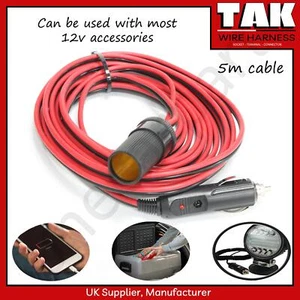 12V Car Motorcycle Female to Male Lighter Socket Single Power Outlet - 5m Cable - Picture 1 of 6
