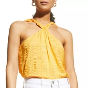Frame 100% Silk Crinkle Draped Halter Neck KUMQUAT Top Size S/P - Picture 1 of 5