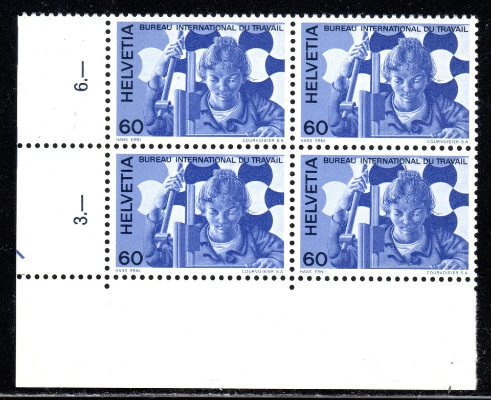 1975 Switzerland SC# 30106 - For the Intl. Labor Bureau - LL Corner Block - M-NH - Image 1 of 1