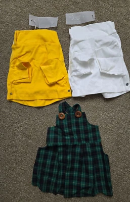 Kaschi Pet Dog Puppy White Yellow Tops & Plaid Overalls Size S / Small 3 Pcs - Image 1 of 4
