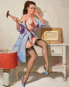 GIL ELVGREN Pin-Up Poster or Canvas Print "The Wrong Nail" Hammer, Girl #20 - Picture 1 of 1