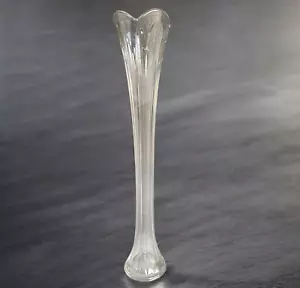 Vintage Clear Glass Swung Vase Tulip Fluted Ribbed MCM 17" Tall Stretched 1960s - Picture 1 of 12