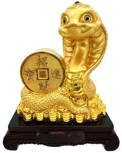 Feng Shui 2025 Chinese Zodiac Snake with Money Coin Statue Figurine Decoration - Picture 1 of 4