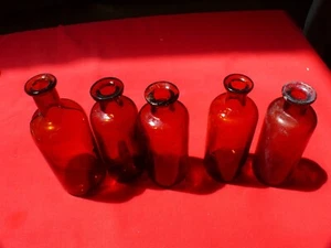Antique Lot of FIVE Cork Top Type BROWN GLASS Pharmaceutical Medicine Bottles   - Picture 1 of 8