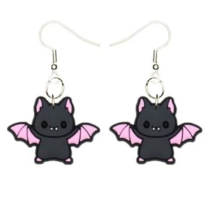 Vampire Bat Earrings Handmade Hypoallergenic Silver Plated Fishhooks - Picture 1 of 5