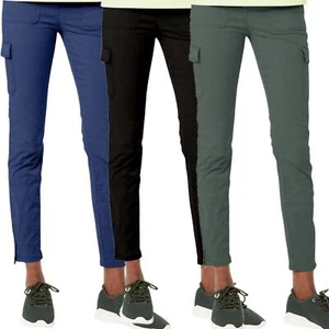 Womens Trousers Ladies Zip Leg Stretch High Waist Chino Cargo Pants Waists 8-20 - Picture 1 of 10