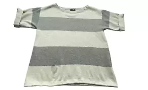 EILEEN FISHER Women Sweater Size PM Gray White Short Sleeve Striped Casual 58-21 - Picture 1 of 9